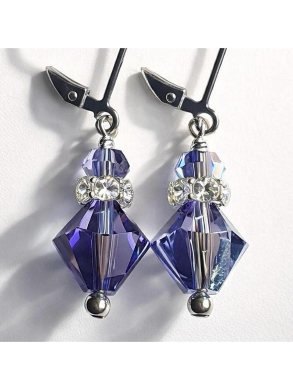 Sparkling Purple Crystal Dangle Earrings with Rhinestone Accent